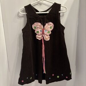 Rare, Too! Girls Brown Corduroy Jumper‎ Dress W/Butterfly Design Size 4